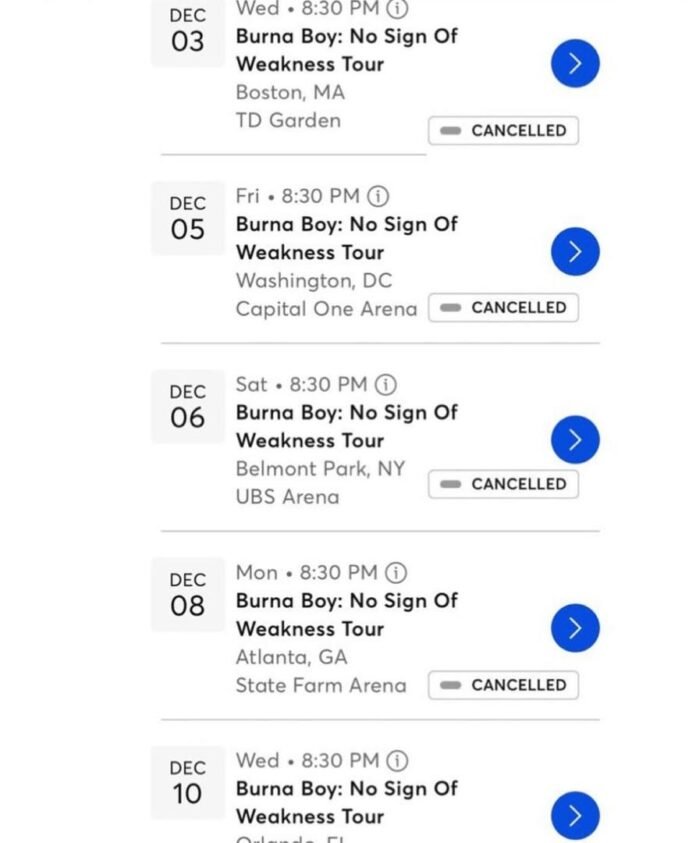 Burna Boy Cancels Tours Amid Low Ticket Sales